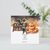 Halloween-Party mit Katzen und Kuchen Save The Date (Stehend Vorderseite)