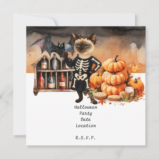 Halloween-Party mit Katzen und Kuchen Save The Date (Vorderseite)