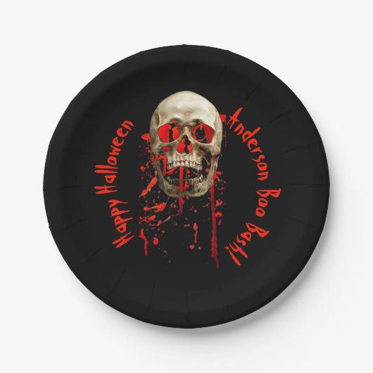 Halloween-Party mit schwarzem und rotem Lacheln Pappteller (Vorderseite)