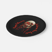 Halloween-Party mit schwarzem und rotem Lacheln Pappteller (Schrägansicht)
