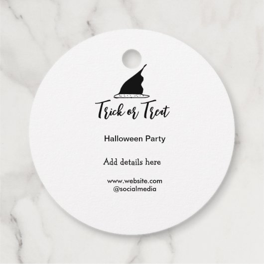 Halloween-Party mit schwarzen Hutdetails bespreche Geschenkanhänger (Rückseite)