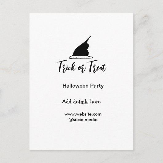 Halloween-Party mit schwarzen Hutdetails bespreche Postkarte (Vorderseite)