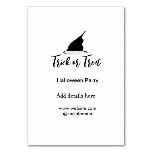 Halloween-Party mit schwarzen Hutdetails bespreche Tischnummer (Vorderseite)