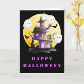 Halloween-Party mit Spuk Haus und Geistern Karte (Gelbe Blume)