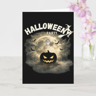 Halloween-Party-Mond-Kürbis-Geist Vintage-Hallowee Karte