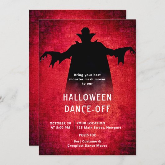 Halloween-Party Monster Tanz Dracula Rotes Schwarz Einladung (Vorne/Hinten)