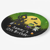Halloween Party Monsters Green Pappteller (Schrägansicht)