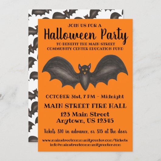 Halloween-Party Orange Black Bat Trick-oder-Lecker Einladung (Vorne/Hinten)