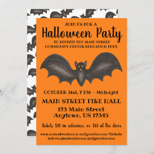 Halloween-Party Orange Black Bat Trick-oder-Lecker Einladung