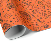 Halloween-Party Orange Doodle Muster Geschenkpapier (Rolleneckpunkt)