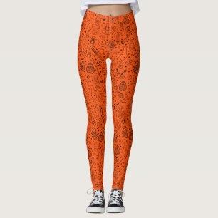 Halloween-Party Orange Doodle Muster Leggings