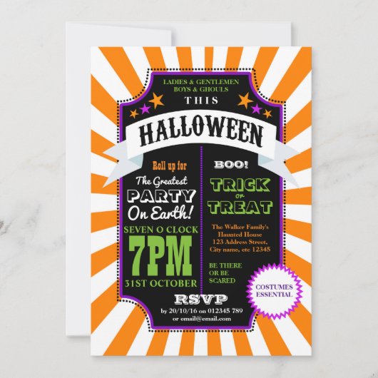 Halloween-Party Orange Karneval Circus einladen Einladung (Vorderseite)