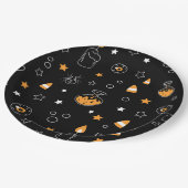 Halloween-Party orange Schwarz-weiß Pappteller (Schrägansicht)