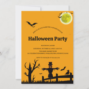 Halloween-Party Orange Schwarze Fledermaus Einladung