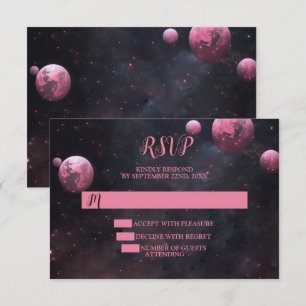 Halloween-Party Pink Tree Roter Mond Dunkle Nacht RSVP Karte