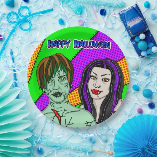 Halloween-Party | Pop Art zombie Vampire Pappteller (Party)
