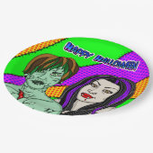 Halloween-Party | Pop Art zombie Vampire Pappteller (Schrägansicht)