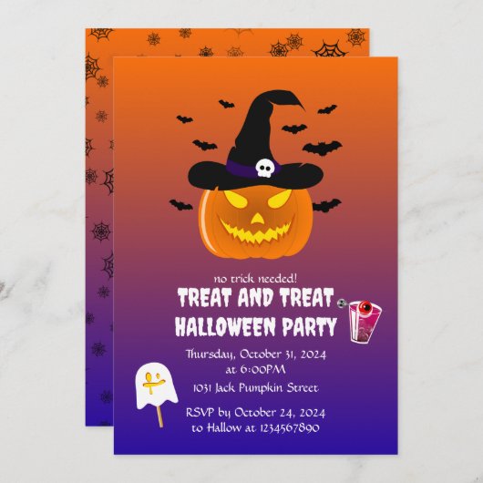 Halloween-Party Pumpkin Jack o’ Lantern Einladung (Vorne/Hinten)