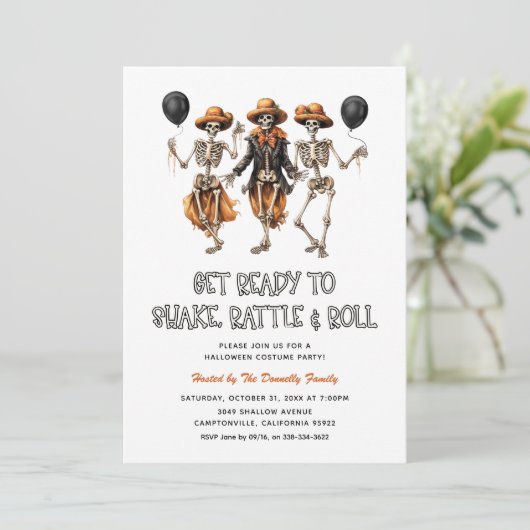 Halloween-Party Rattle & Roll Einladung (Stehend Vorderseite)