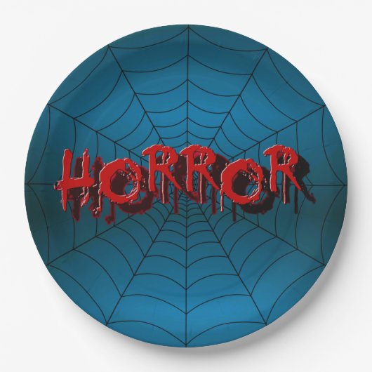 Halloween-Party Red Horror Spider Web Blue Beängst Pappteller (Vorderseite)