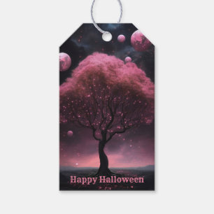Halloween-Party Rosa Baum Roter Mond Dunkle Nacht Geschenkanhänger