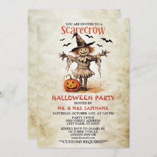 Halloween-Party Scarecrow Evil Orange Pumpkin Einladung (Vorne/Hinten)