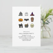 Halloween-Party. Schädel, Kürbis, Fledermaus, schw Einladung (Stehend Vorderseite)