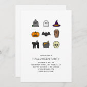 Halloween-Party. Schädel, Kürbis, Fledermaus, schw Einladung (Vorne/Hinten)