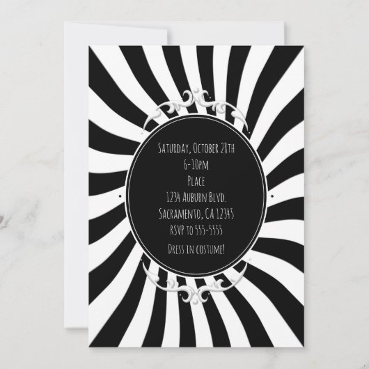 Halloween-Party "Schwarz-weiß Fun Whimsical Stripe Einladung (Rückseite)