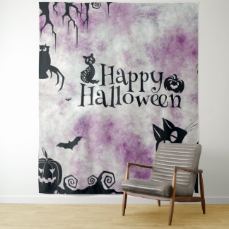 Halloween-Party Schwarze Katze Böse Kürbisse Gruse Wandteppich