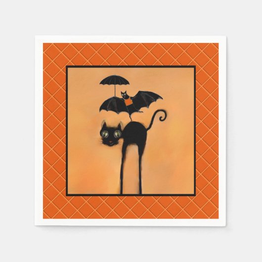 Halloween-Party-Schwarze Katze und Fledermaus Serviette (Vorderseite)