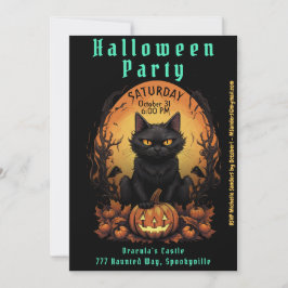 Halloween-Party | Schwarze Katze und Pumpkin Einla Einladung