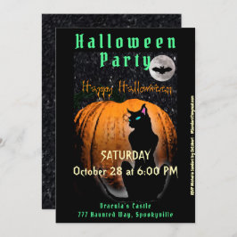 Halloween-Party | Schwarze Katze und Pumpkin Einla Einladung