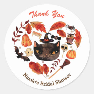 Halloween-Party Schwarze Katze Watercolor Whimsica Runder Aufkleber