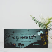 Halloween-Party-schwarze Katzen-Spuk Haus-Blau Einladung (Stehend Vorderseite)