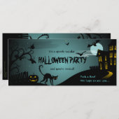 Halloween-Party-schwarze Katzen-Spuk Haus-Blau Einladung (Vorne/Hinten)