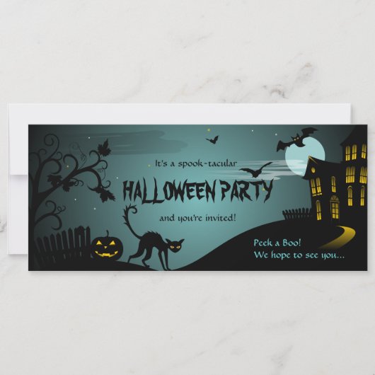 Halloween-Party-schwarze Katzen-Spuk Haus-Blau Einladung (Vorderseite)