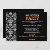 Halloween-Party - schwarzer gotischer Damast Einladung (Vorne/Hinten)
