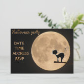 Halloween-Party Schwarzkatze Vollmond Einladung (Stehend Vorderseite)