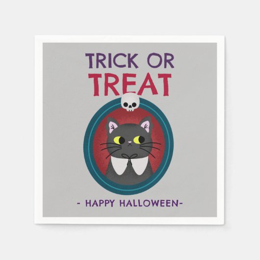 Halloween-Party Serviette, Katze in Portrait auf g Serviette (Vorderseite)