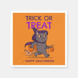 Halloween-Party Servietten, Katze mit Hexenhut Serviette