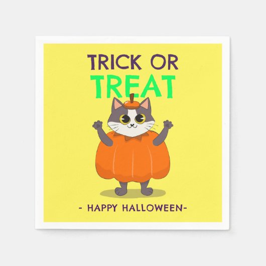 Halloween-Party-Servietten, Katzenkürbis Serviette (Vorderseite)