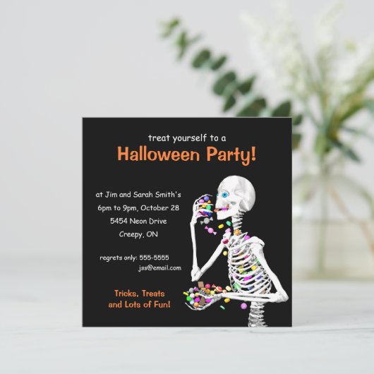 Halloween-Party Skeleton Einladung (Stehend Vorderseite)