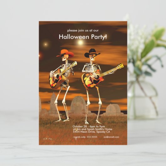 Halloween-Party Skeleton Musicians Einladung (Stehend Vorderseite)