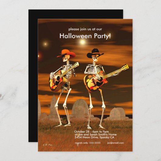 Halloween-Party Skeleton Musicians Einladung (Vorne/Hinten)
