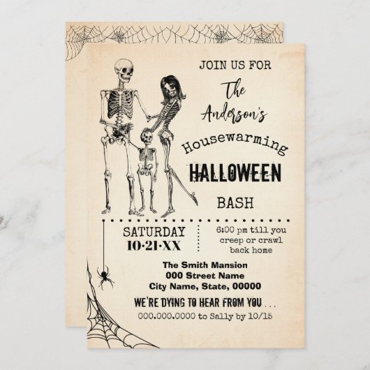 Halloween-Party-Skelette für die Hauswärmung Einladung (Vorne/Hinten)