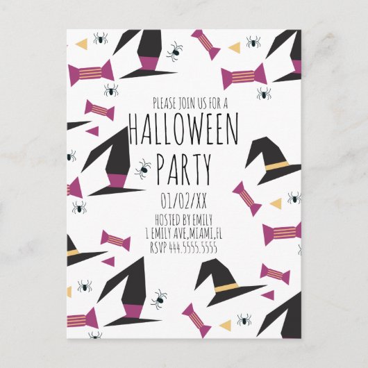 Halloween-Party Spider Hexenhut Candy Postkarte (Vorderseite)