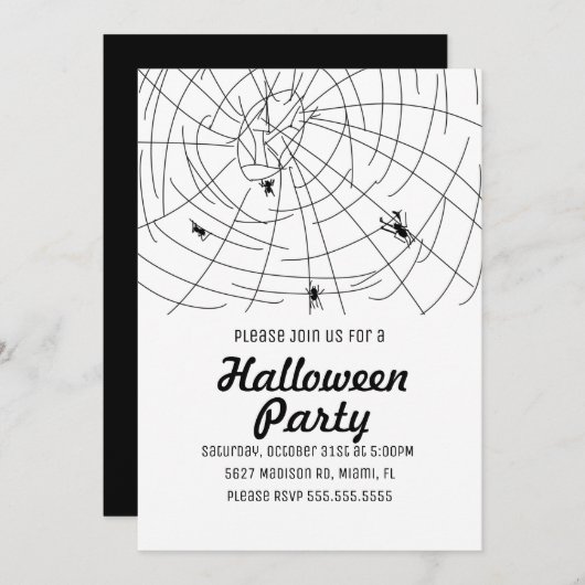Halloween-Party Spider Wed Doodle Illustration Einladung (Vorne/Hinten)
