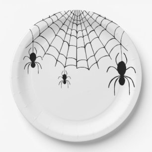 Halloween-Party Spiders Schwarz-weiß  Pappteller