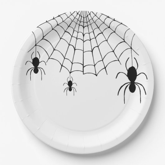 Halloween-Party Spiders Schwarz-weiß Pappteller (Vorderseite)